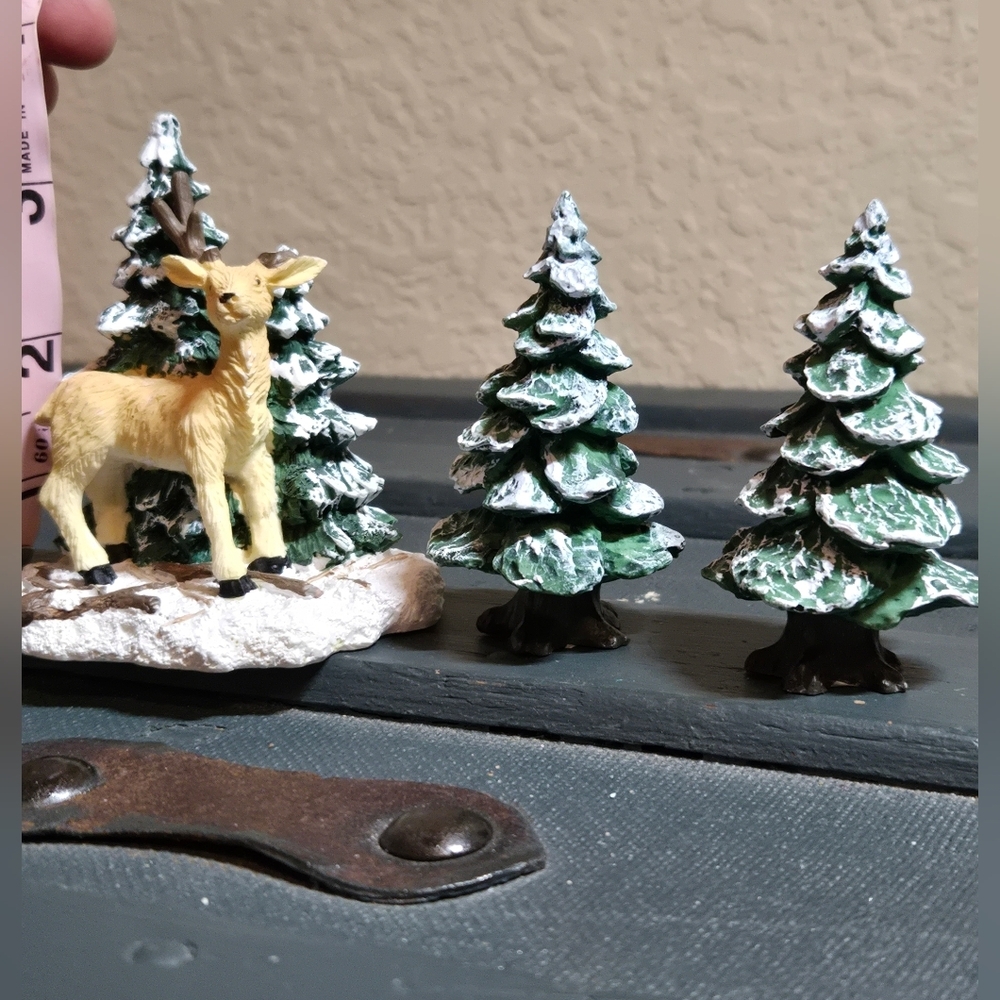 Vintage Winter Decor Mervyns Village Deer Trees Deer Has Brokwn Antlers Small